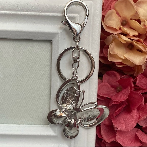 Silver and Ruby Red Crystal Butterfly Keychain Charm - Picture 7 of 16